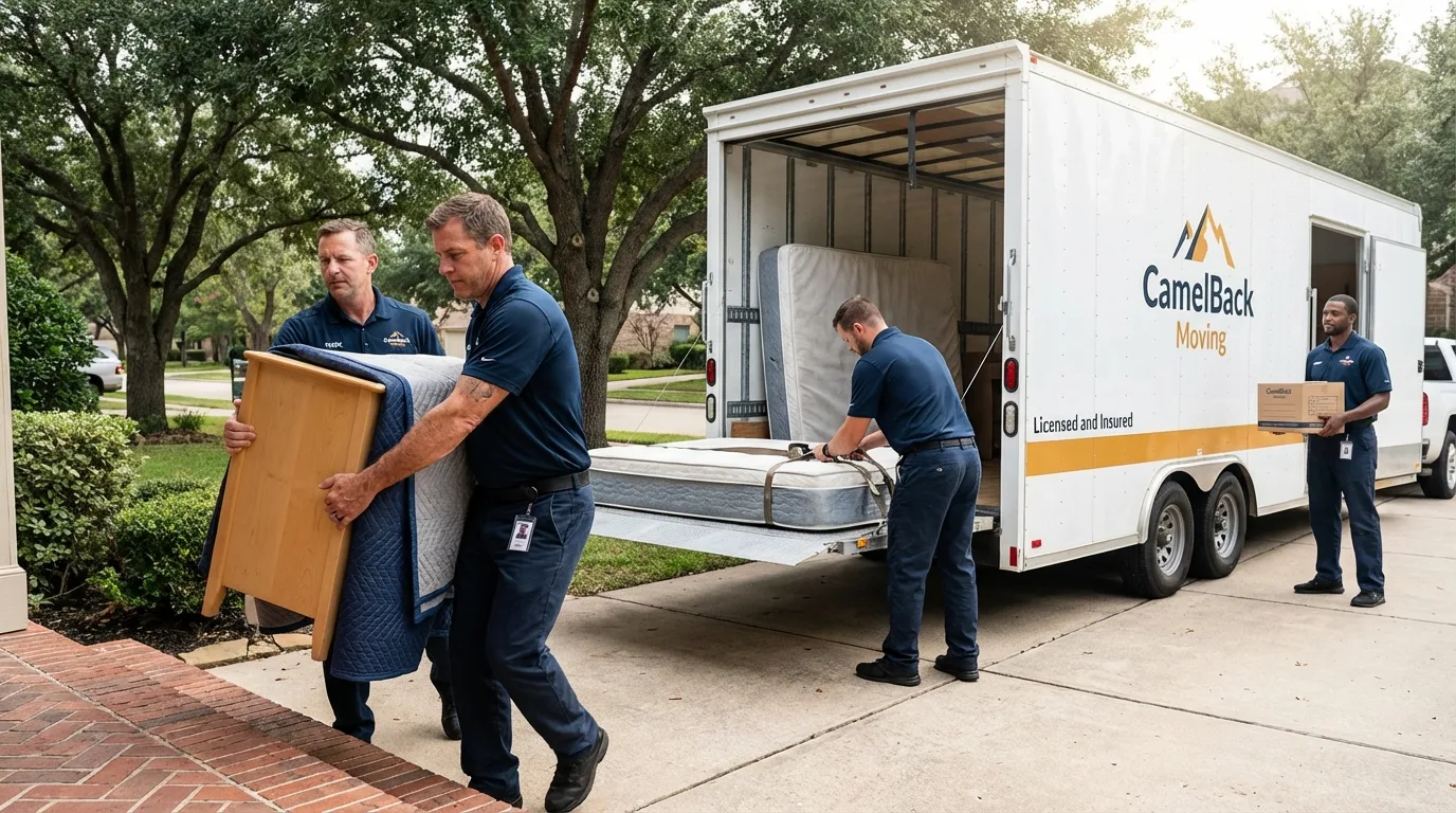 Crew loading residential truck for cross-state move from Trenton, IL