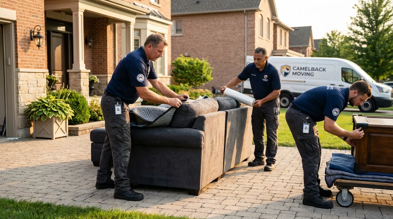 Large estate moving crew wrapping furniture in Trenton, IL